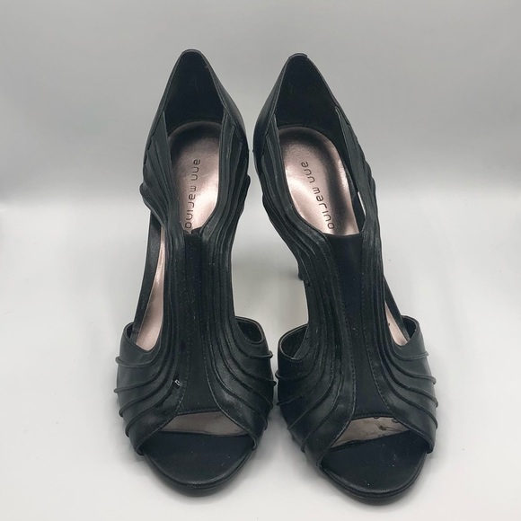 ANN MARINO OPEN TOE BLACK PUMPS - Picture 2 of 13